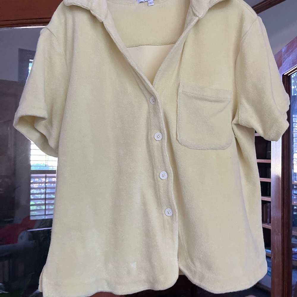 Frankie's Bikinis Pale Yellow Terry Button-Down Shirt